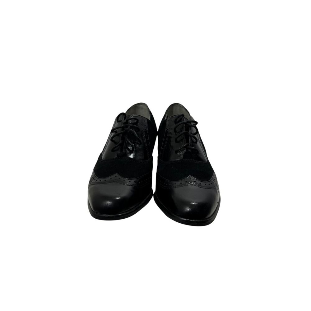 Ros Hommerson Black Wingtip Oxford Block Heels Lace Up Brogue Dress Shoes 11N